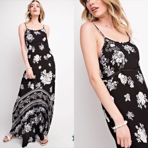 Black White Floral Spaghetti Strap Maxi Dr…